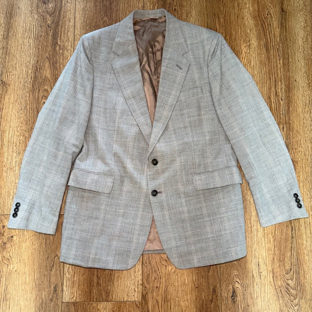 Woodmere Mens 43R Blazer Gray Glen Plaid Two Button Sport Coat Jacket Formal
